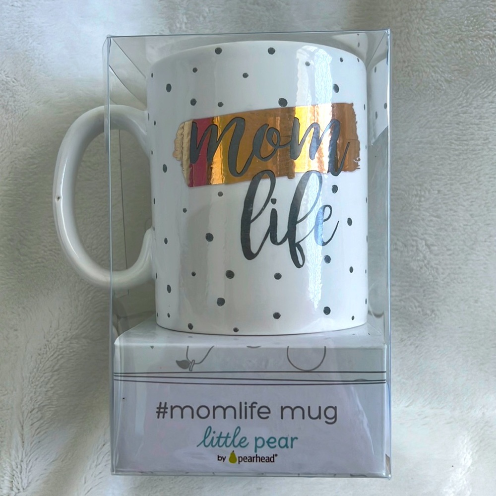 Pearhead Mom life mug white with gray dots NEW